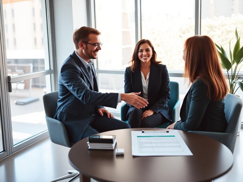 Interviewer and candidate meeting with a structured scorecard on the table