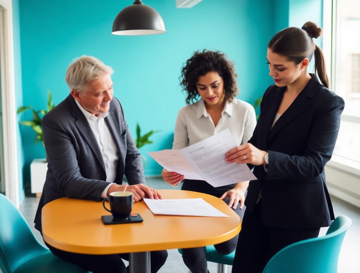 HR manager walking a new employee through a printed policy document