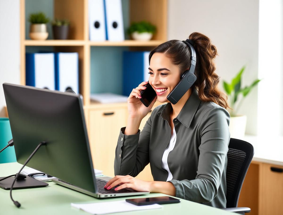 Recruiter smiling on a phone call while making a job offer