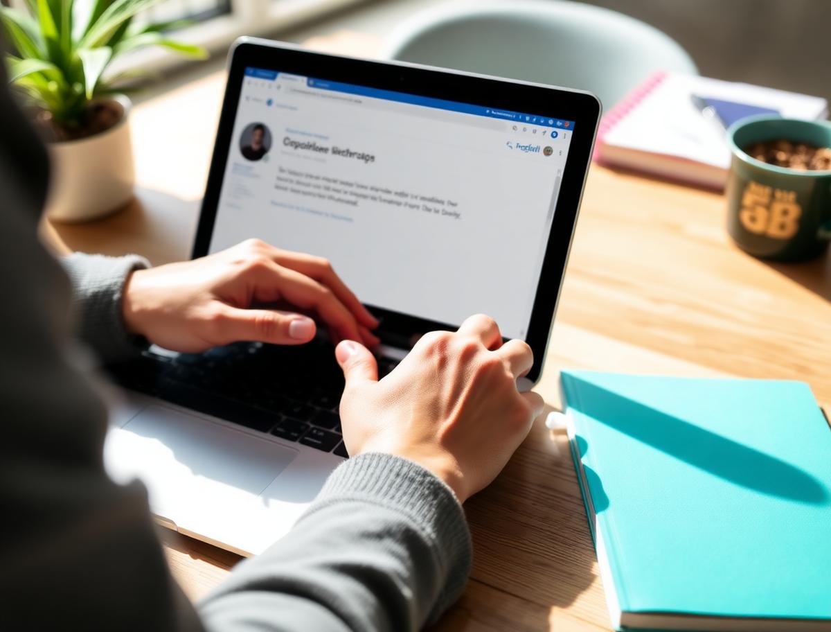 Recruiter typing a candidate outreach message on a laptop